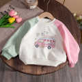 Girls' sweatshirt spring dress 2024 new baby girl foreign children's cartoon contrast stitching cotton T. 