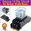 Omron Dc 24V Coil 14 Pin Dpdt 5A Power Electromagnetic Relay With Base. 