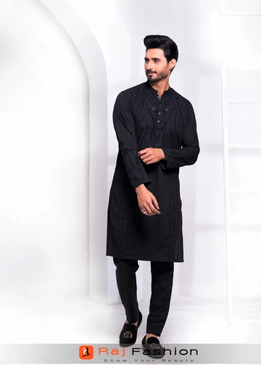 Raj%20Fashion%20Cotton%20With%20Resham%20Embroidery%20Kurta%20Pajama%20%7C%20KRT-117bl%20-%20Image%204