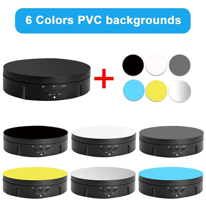 Motorized%20Rotating%20Display%20Stand,%20360%20Degree%20Photography%20Turntable%20with%206%20PVC%20Backgrounds,Battery/USB%20Power%20Supply%20Black%20-%20Image%204