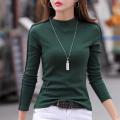#0346 Black Grey Green Spliced Color Long Sleeve T Shirt Women Casual Tight T Shirt Female Knitted Cotton Tshirt Korean Style.