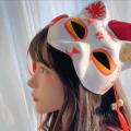 Japanese Fox Mask Half Face Hand-Painted Cat Fox Mask Anime Halloween Festival Makeup Dance Mask Party Costumes Cosplay Props. 