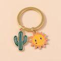 Cute Smile Sun Keychains Enamel Plant Cactus Charms Keyrings Women Men Handbag Pendants Key Chains Accessories DIY Jewelry Gifts. 