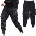 Hop Boy ckets Elastic Waist Harem Pant Men Streetwear Punk Casual Ribbons Design Trousers Jogger Male Dancing Black Pant. 