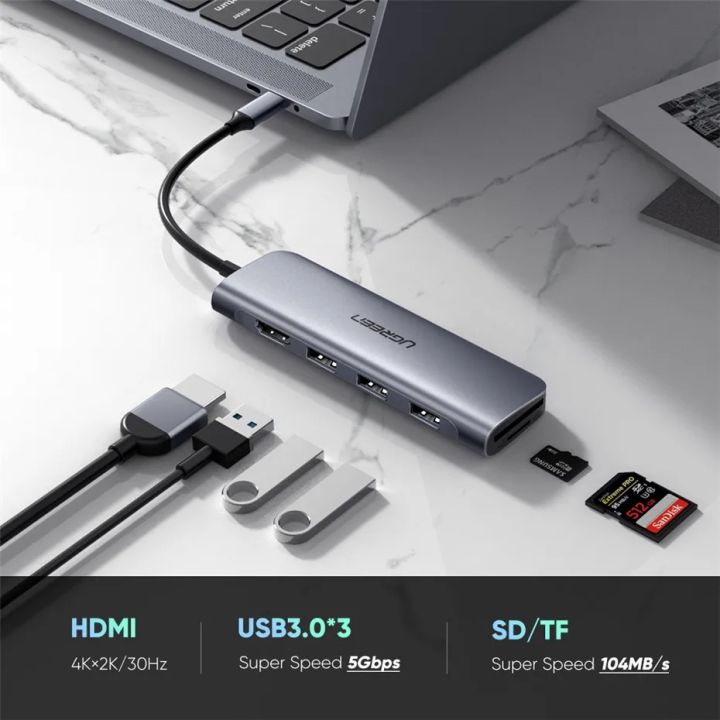UGREEN%20USB%20C%20Hub%206%20in%201%20Dongle%20USB-C%20to%20HDMI%20Multiport%20Adapter%20with%204K%20HDMI%20Output%203%20USB%203.0%20Ports%20SD/TF%20Card%20Reader%20Compatible%20for%20MacBook%20Pro%20XPS%20More%20Type%20C%20Devices%20-%20Image%202