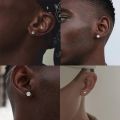 【LuckyBabyFans Store】Luxusteel 1pairs/2PCs stainless steel crystal studs earrings for Women Men prong Tragus round clear cubic ear. 