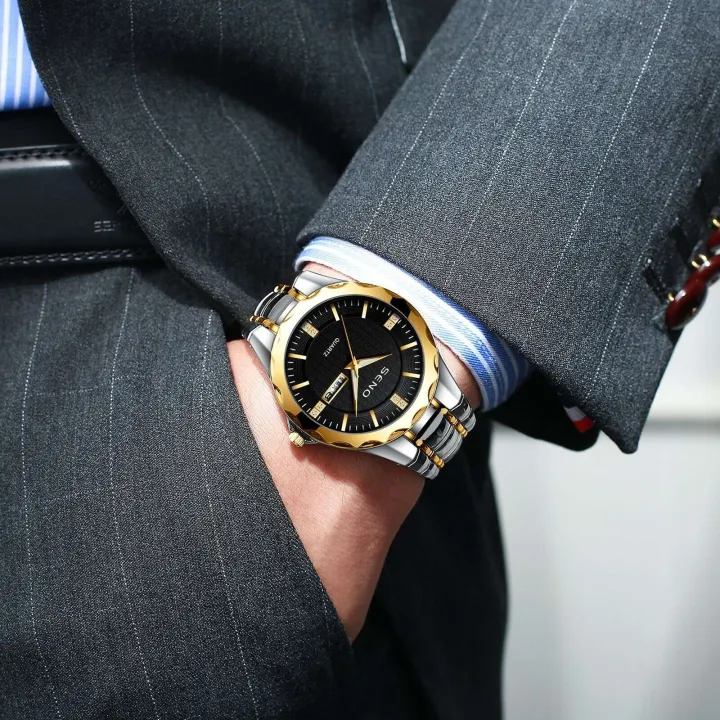 SENO%20Men's%20Ultra%20Thin%20Business%20Fashion%20Non%20Mechanical%20Dual%20Calendar%20Metal%20Band%20Quartz%20Watch%20-%20Image%203