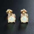 6mm Cute Round Fire Opal Stud Earrings for Women Gold Color Classic 4 Claws Helix Screwing Girls' Earrings Birthstone Jewelry.