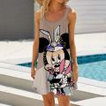 Disney Mickey Mouse Print Women Dress Vintage Woman Beach Dress Sling Midi Sleeveless Dresses Boho Girls Streetwear Night Dress.