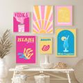 Trendy Cocktail Sunset Gallery Wall Posters Miami Bonai Print Pink Yellow Picture Aesthetic Canvas Painting Dorm Teen Room Decor. 