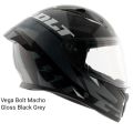 Vega Bolt Bunny Macho Glossy Black Grey full face helmet with dual certification.. 