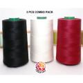 Combo Pack 3 Pcs set(Black+Whire+Maroon) Cotton Sewing Thread Cone 3000 mtrs each. 