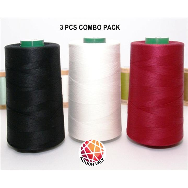 Combo Pack 3 Pcs set(Black+Whire+Maroon) Cotton Sewing Thread Cone 3000 mtrs each