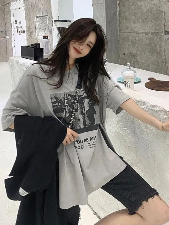 Gray%20Split%20T%20T-shirt%20Women's%20Short-Sleeved%20American%20Retro%20Design%20Niche%20Chic%20Top%20Women's%20Summer%202023%20New%20half%20sleeve%20-%20Image%202