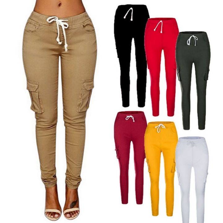 Spring%20Women%20Pencil%20Pant%20Lace%20Up%20Waist%20Casual%20Women%20Pants%20Solid%20Multi-Pockets%20Plus%20Size%20Cargo%20Pants%20Slim%20Fit%20Trousers%20BQ%20-%20Image%204