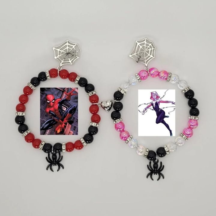 Spiderman Miles Morales Bracelet Gwen Stacy Set of Two Matching Couple Beaded Bracelets