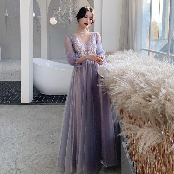 High-End Bridesmaid Dress Long Purple Women2023New Style Fairy Temperament  Slim Slimming Sisters Group Evening Long Dress