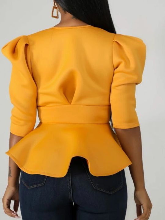 Women%20Peplum%20Blouse%20Tops%20with%20Waist%20Belt%20Bowtie%20Half%20Sleeves%20Deep%20V%20Neck%20Party%20Clubwear%20Night%20Date%20Out%20Evening%20Bluas%20Ladies%20-%20Image%202