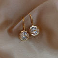 Korean Style Crystal Earrings Round Sparkling Imitated Diamond Gold Plated Hanging Earrings for Women Luxury Fashion Elegant Drop Earrings. 