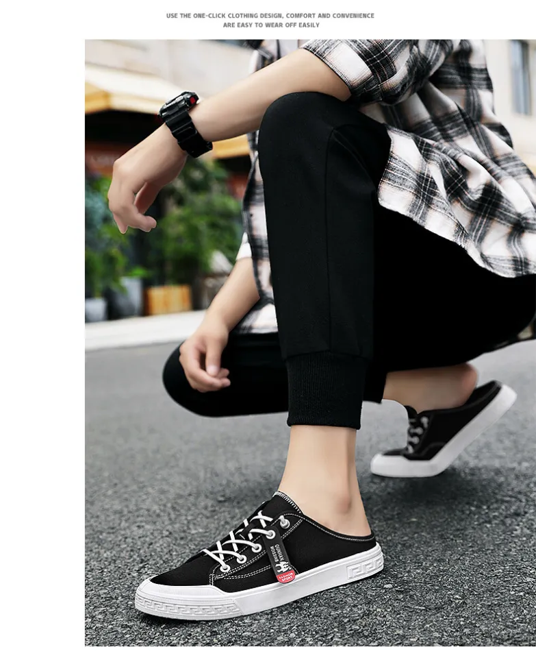 Vikey Men Casual Canvas Half Shoes Outdoor Breathable Shoes For