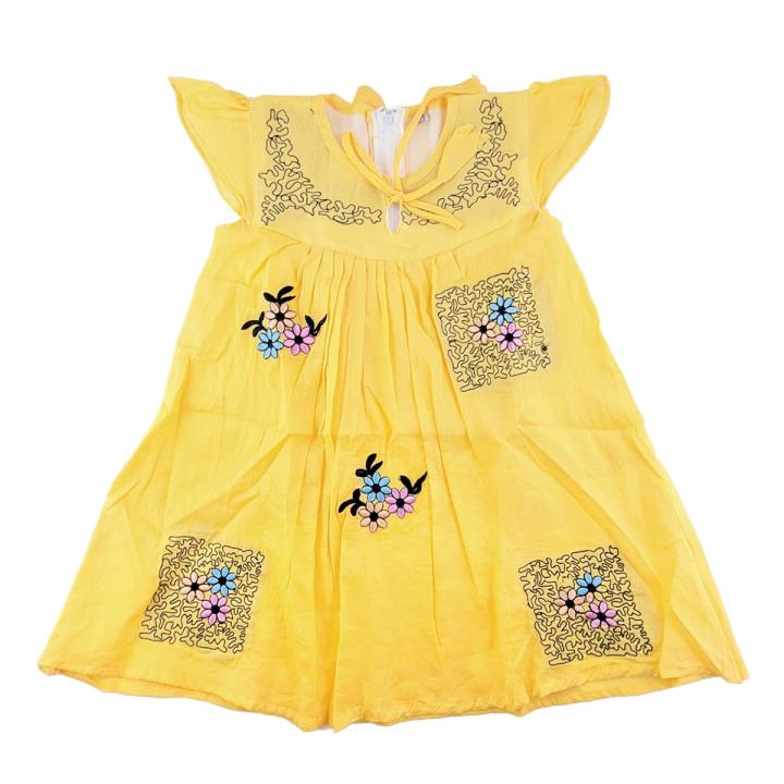 baby cotton frock QR cod embroidery with exclusive design for girls -