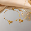 Stainless Steel 18K Gold Plated Ribbon Bow Necklace Bowknot Choker Necklace Bracelet Gifts for Women Girls Fashion Jewelry. 