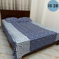 Double (King) Size Bedsheet Cotton Blend Fabric grey Multicolor Print with two Pillow Covers IS 28.