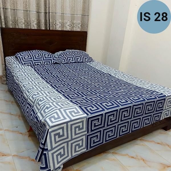 Double (King) Size Bedsheet Cotton Blend Fabric grey Multicolor Print with two Pillow Covers IS 28