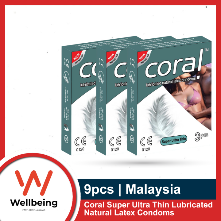 Coral Condom For Men Super Ultra Thin Lubricated Natural Latex - Combo 3 Packs