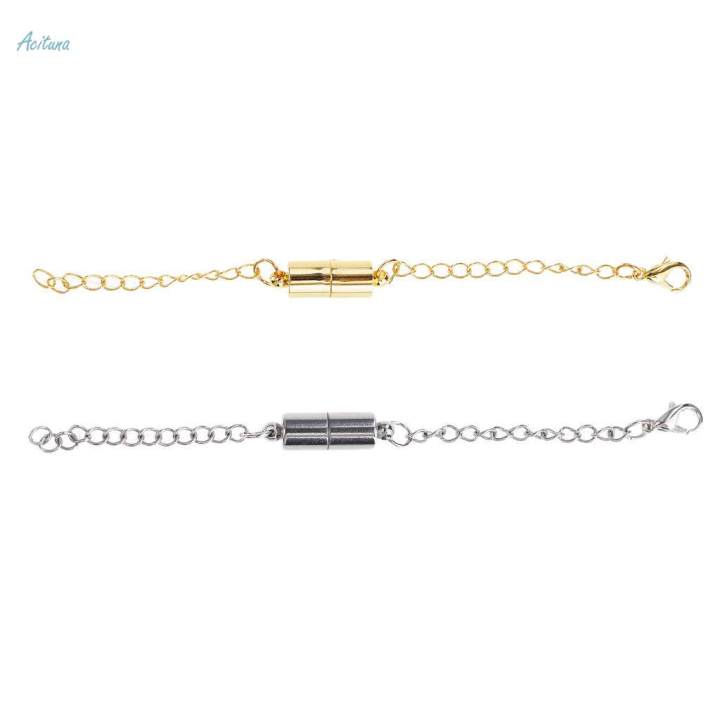 4x2 Pcs Jewelry Making Magnetic Hooks Lobster Clasps Necklace Extenders Chains