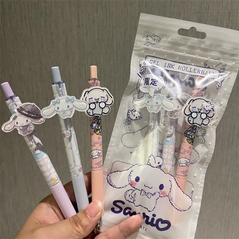 Sanrio Family Badge Press Gel Pen 0.5mm Hello Kitty Ballpoint Pen Cute Melody Cinnamoroll Kuromi Pen Student Stationery Gifts I.424583619
