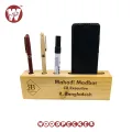 Customizable Pine Wood Table Nameplate with pen, mobile card holder for Office Desk.
