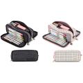 BRADOO- ANGOO 2 Pcs Large Pencil Case Big Capacity 3 Compartments Canvas Pencil Pouch, White Pink & Black. 