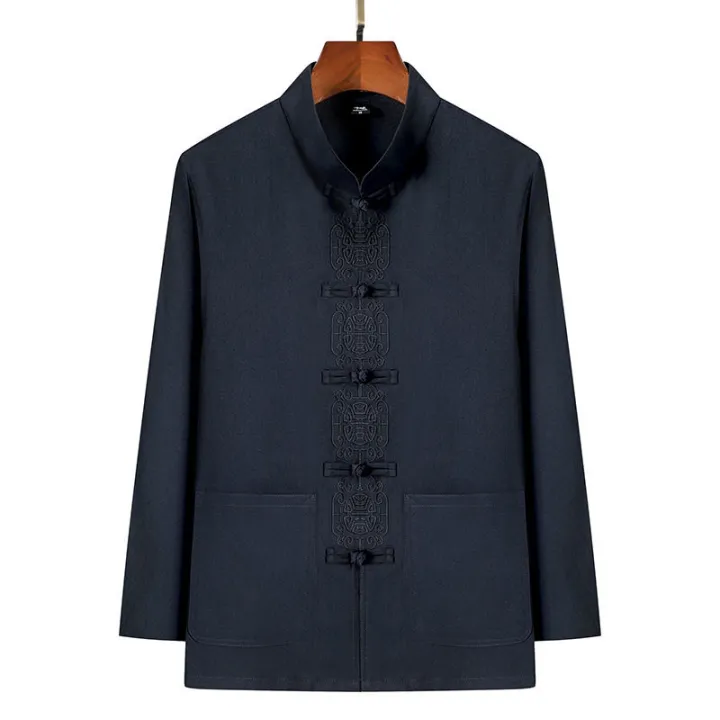 Spring%20and%20Autumn%20Ethnic%20Style%20Ancient%20Chinese%20Clothing%20Men's%20Tang%20Suit%20Men's%20Long-Sleeved%20Middle-Aged%20and%20Elderly%20Father%20Grandpa%20Cotton%20and%20Linen%20Suit60To70Years%20Old%20-%20Image%207