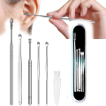 Ear Pick Set Portable Ear Cleaner Set Stainless Steel With Lather Case-6PCS.