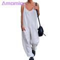 V-neck Sleeveless Jumpsuit Ladies Jumpsuit Women Sling V-neck Sleeveless Big Pockets Wide Leg Solid Color Thin Playsuit Bib Overall Streetwear Loose Jumpsuit. 