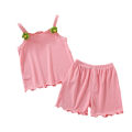 DSstyles 2-Piece Girls Summer Outfits Solid Color Sleeveless Tank Top Shorts Two-piece Set For 1-6 Years Old Kids. 