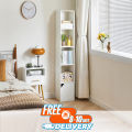 5 Tier Tall Narrow Bookcase, 60x12 inch Modern Bookcase with Doors Storage, Cube Media Tower Rack, Cabinet, Floor Standing Display Storage Shelves for Small Spaces, for Home Office by Nahid Furniture. 