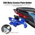 CNC Aluminum with LED Light Adjustable Moto Accessories Motorcycle License Number Plate Holder Frame Turn Signal Light Bracket- Blue. 
