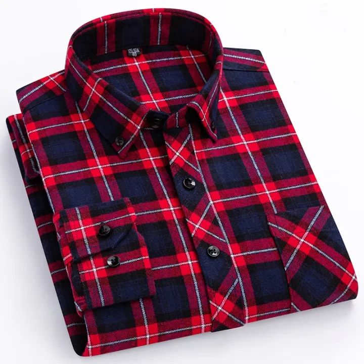 New%20Cotton%20Fashion%20Plaid%20Shirts%20For%20Men's%20Long%20Sleeve%20Single%20Patch%20Pocket%20Design%20Young%20Casual%20Standard-Fit%20Flannel%20Shirt%20S-8XL%20-%20Image%203