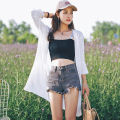 Women Summer Sun Protection Chiffon Shirt Plus Size Trumpet Sleeve Thin Mid-length Cardigan. 