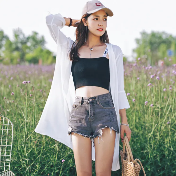 Women%20Summer%20Sun%20Protection%20Chiffon%20Shirt%20Plus%20Size%20Trumpet%20Sleeve%20Thin%20Mid-length%20Cardigan%20-%20Image%202