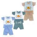 3 pcs boys embroidery design multicolor premium cotton half sleeve t-shirt with pant.