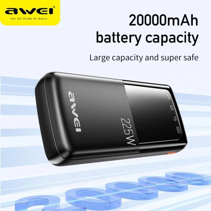 Awei P13K 20000mAh Super Fast Charge 22.5W PD+QC Digital Display Slim Powerbank