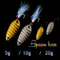 2 pcs Luya bait sequins remote cast shell spoon type iron plate sequins fake bait blood trough feather hook 5g /10g/ 20g.