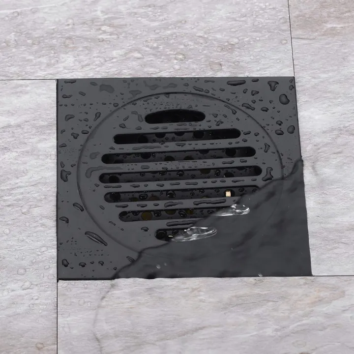 Durable%204%20Inch%20Square%20Shower%20Drain%20with%20Removable%20Cover%20Grate,%20Brass%20Anti%20Clogging%20and%20Odor%20Point%20Floor%20Drain%20Assembly%20with%20Hair%20Catcher%20Strainer,%20Matte%20Black%20-%20Image%204