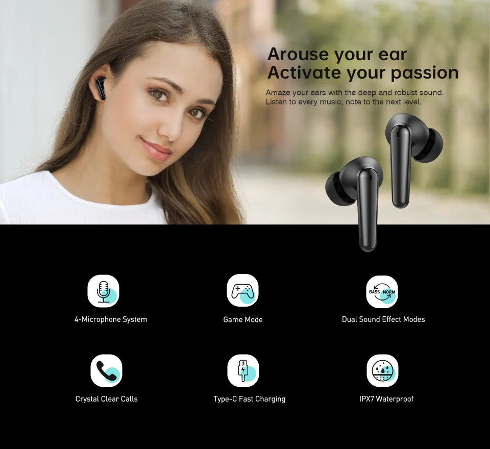 Tranya TWS T30 Ultra Low-latency Game Mode True Wireless Earphones