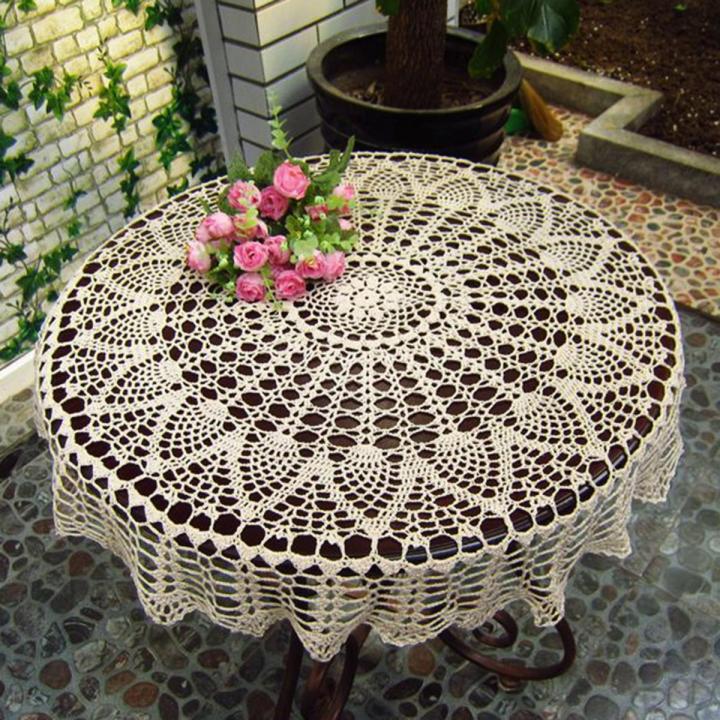 Round Cotton Hand Crochet Hollow Out Tablecloth Wedding Dining Table Cloth Cover