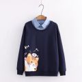 Cat Print Sweatshirt Cartoon Graphic  Long Sleeve Pullover Top Women [Only Sweatshirts]. 