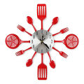16 Inch Large Kitchen Wall Clocks with Spoons and Forks(Red).